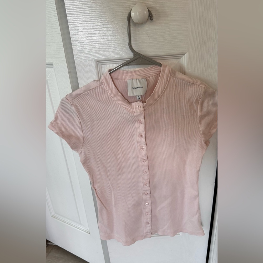 Reformation Raelynn Button Front Organic Cotton Knit Top in Sorbet (Size Small) - Picture 7 of 15